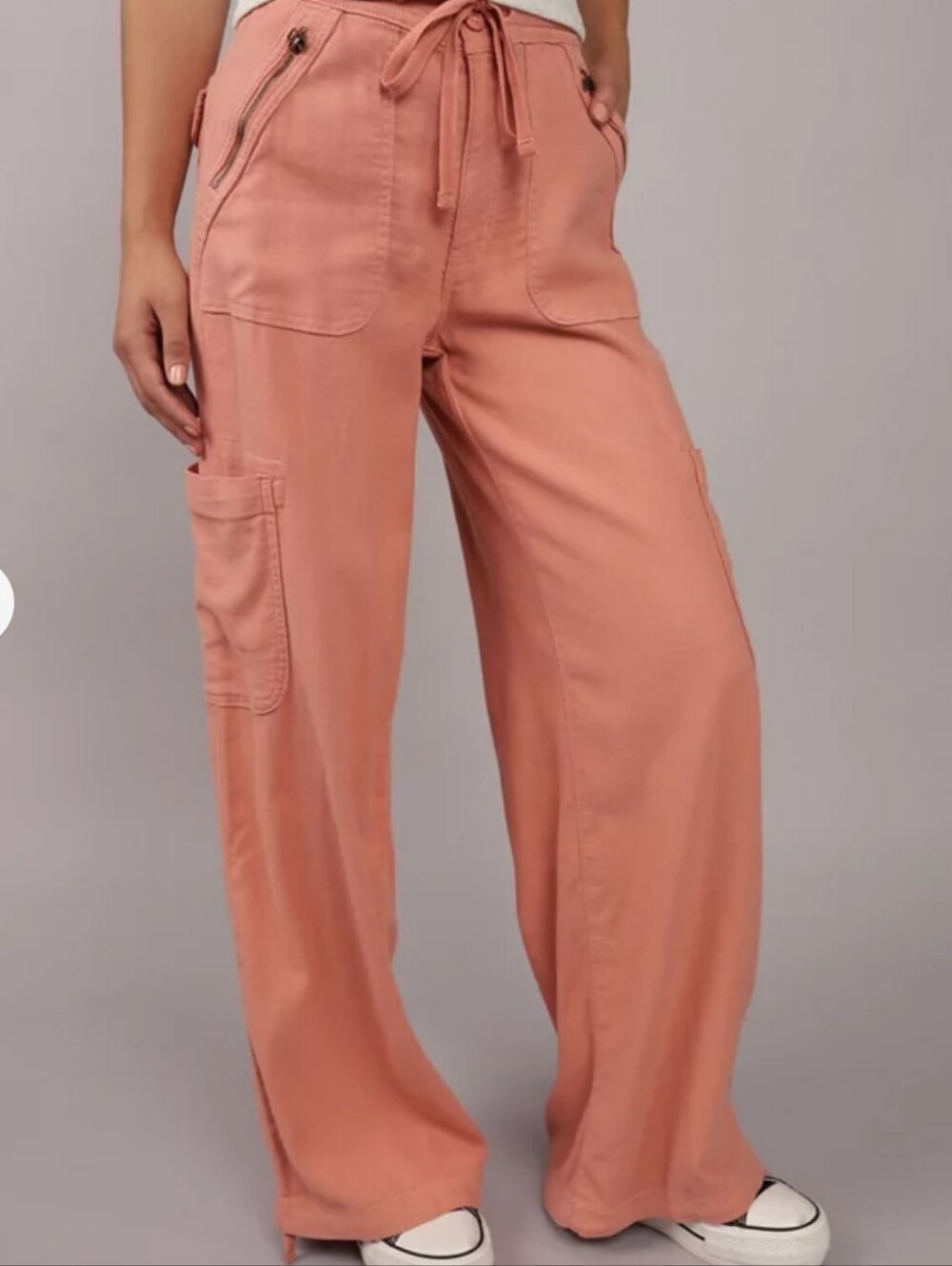 Wide Leg High-Rise Cargo Pants in Dusty Peach